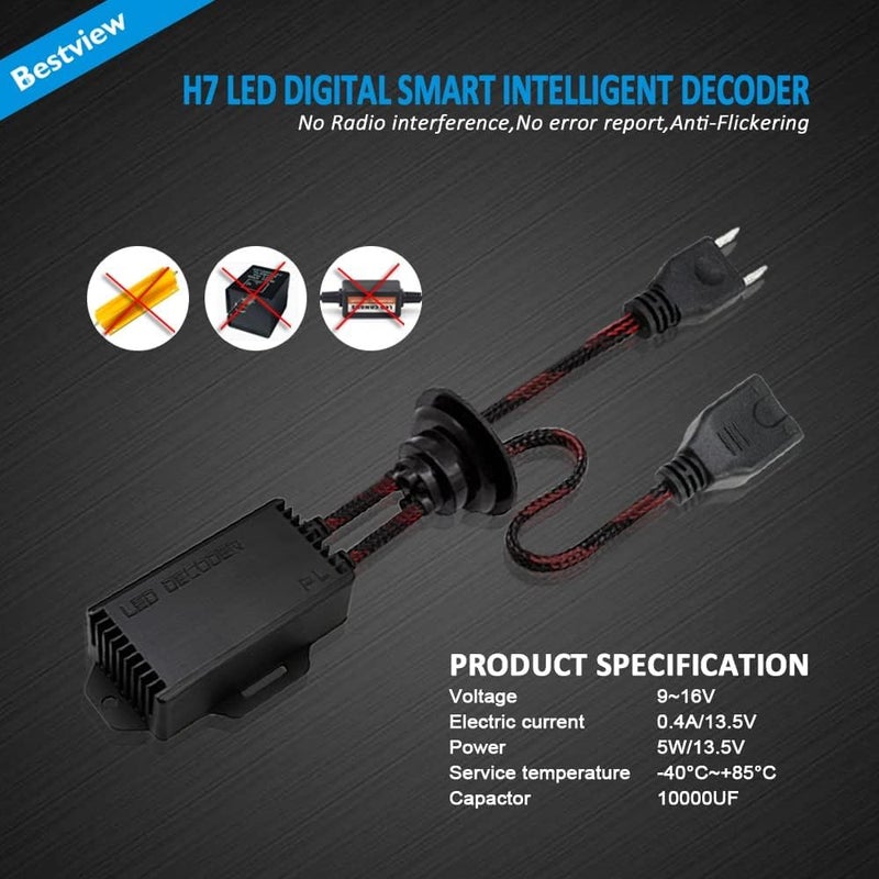 Best View H7 LED Light Canbus Decoder Anti Flicker Harness, Resistor Decoders Error Free, LED Warning Canceller Resistor Adapter, Pack of 2 - Image 2